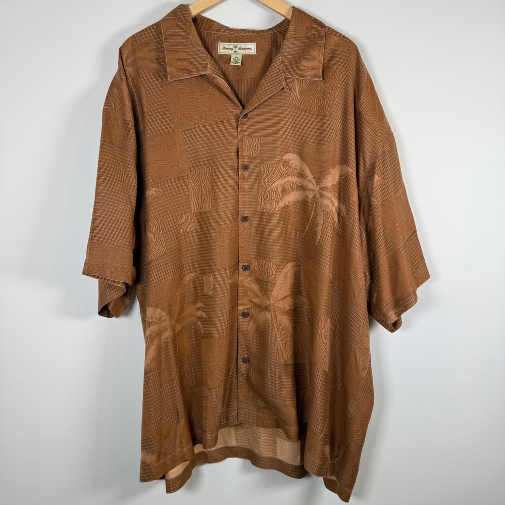 Tommy Bahama Men's XXL 100% Silk Tropical Palm Tree Short Sleeve Button Up Shirt